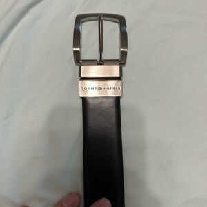 Tommy Hilfiger Reversible Black Belt with Silver Buckle